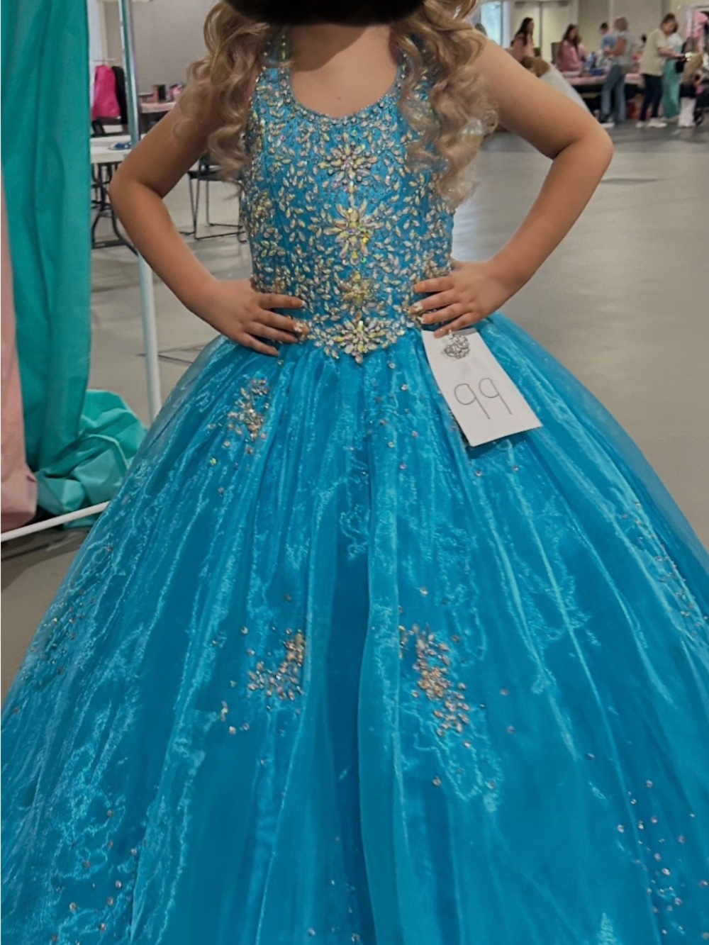 Tiffany Designs Turquoise Beaded Ball Gown - Kids Formal Dress size 10.